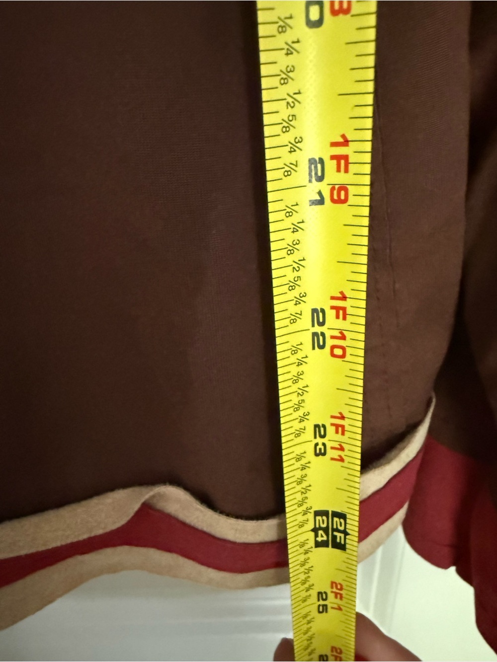 Brown Sweatshirt with Tan Star Patches and Red Trim Patchwork Reverse Stitching - Picture 5 of 5